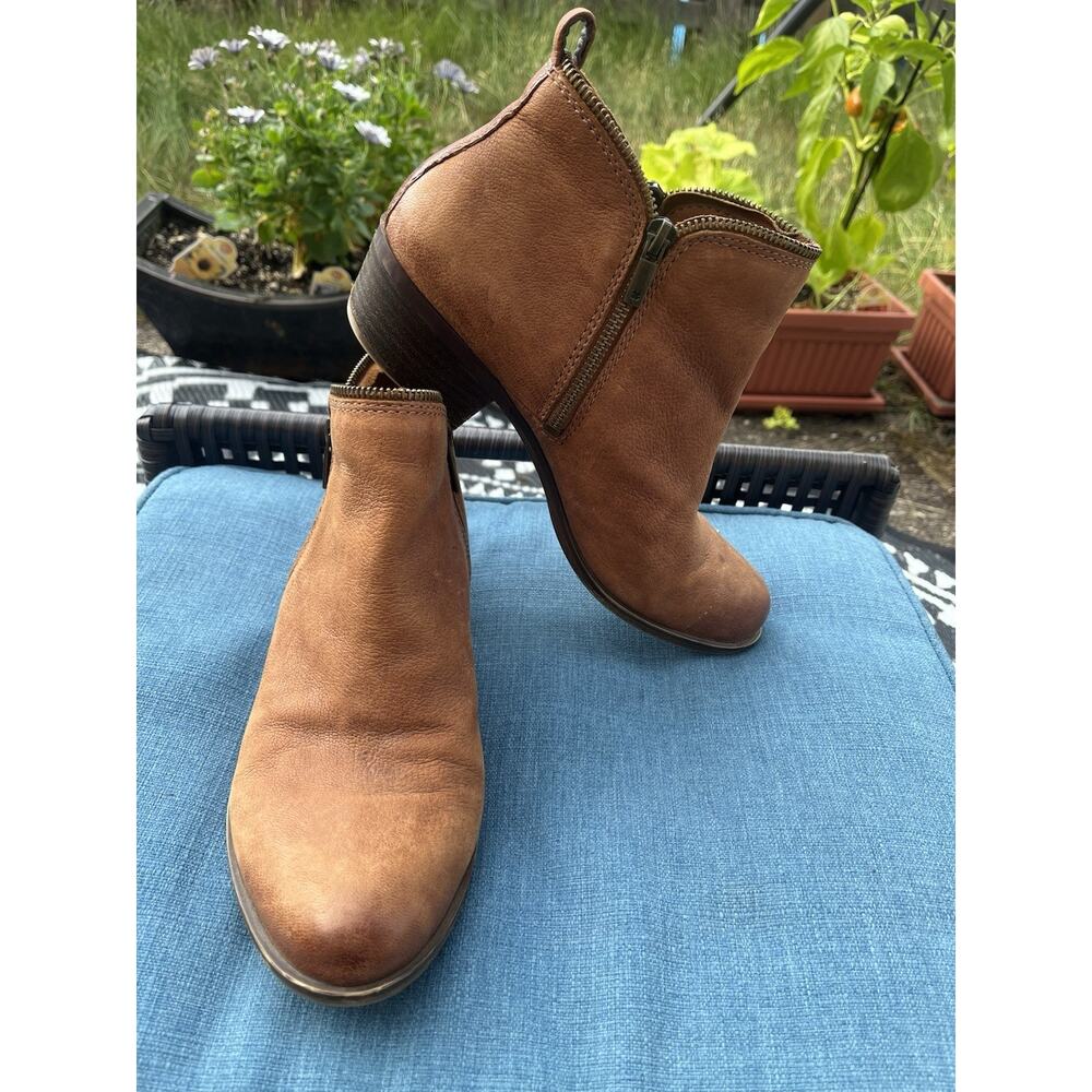 Lucky Brand LK Basel Leather Boots Bootie 10M Brown Side Zip Ankle - Picture 2 of 11